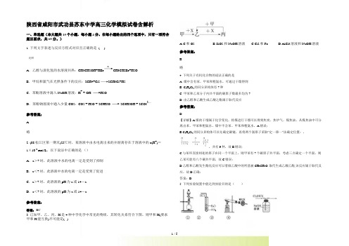 陕西省咸阳市武功县苏东中学高三化学模拟试卷含解析