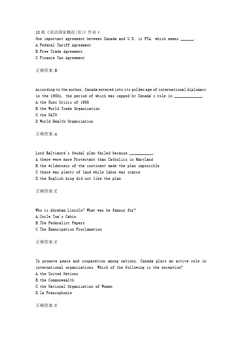 北京语言大学 18秋《英语国家概况(Ⅱ)》作业4满分答案