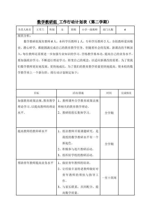 数学教研组工作行动计划表