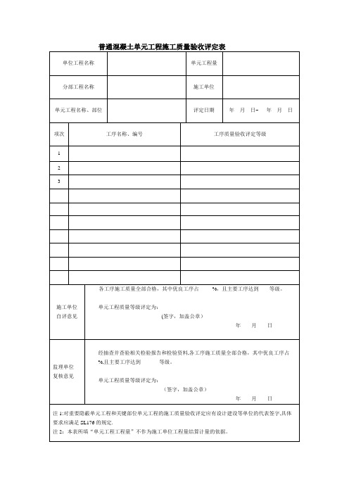 1普通混凝土单元工程施工质量验收评定表【范本模板】