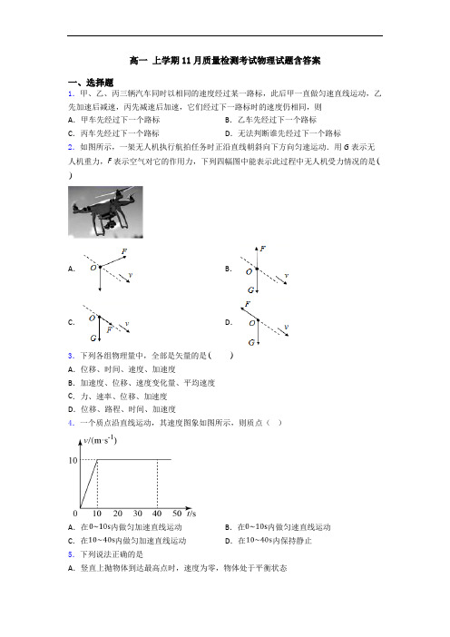 高一 上学期11月质量检测考试物理试题含答案