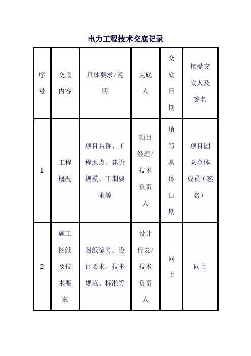 电力工程技术交底记录