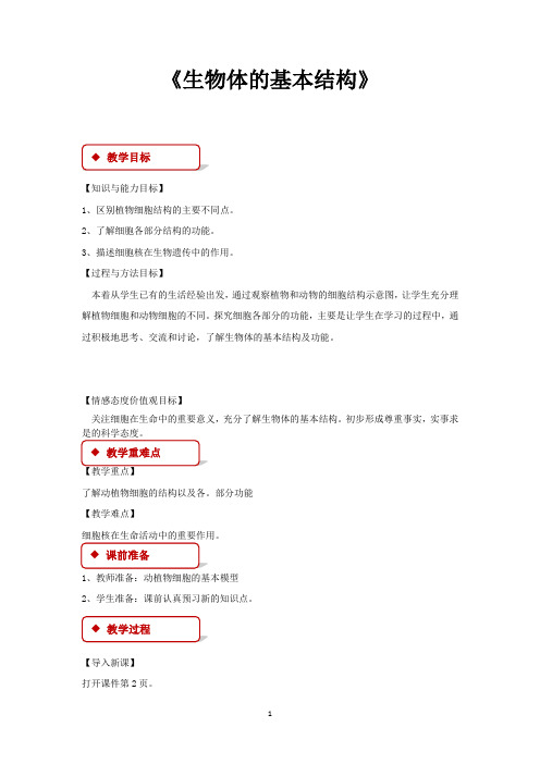 苏科版七年级生物下册教学设计 生物体的基本结构教案