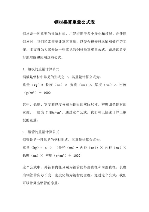 钢材换算重量公式表