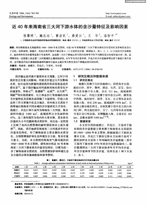 近40年来海南省三大河下游水体的含沙量特征及影响因素