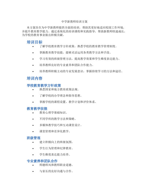 中学新教师培训方案