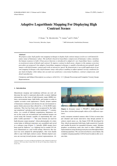 Adaptive logarithmic mapping for displaying high contrast scenes