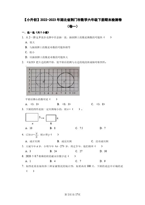 【小升初】2022-2023学年湖北省荆门市数学六年级下册期末检测卷(卷一)含解析