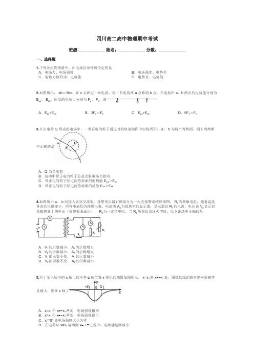 四川高二高中物理期中考试带答案解析
