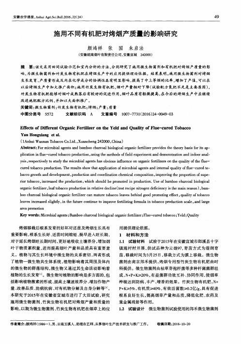 施用不同有机肥对烤烟产质量的影响研究