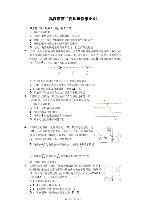 武汉市高二物理寒假作业(含答案) (1)