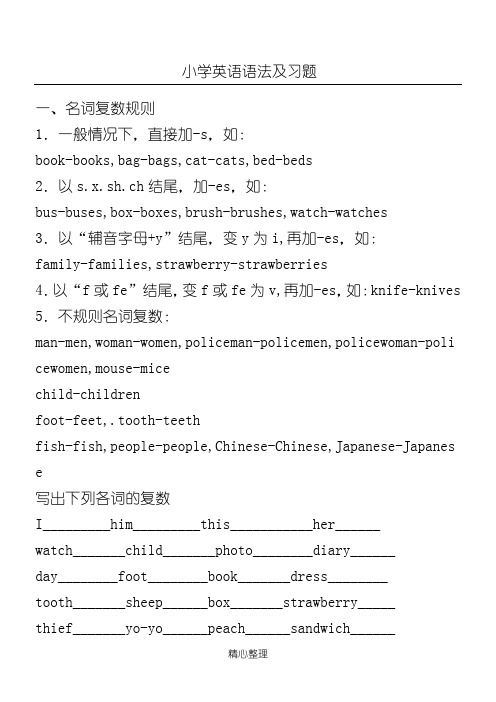 PEP小学六年级英语下册复习语法知识及配套习题