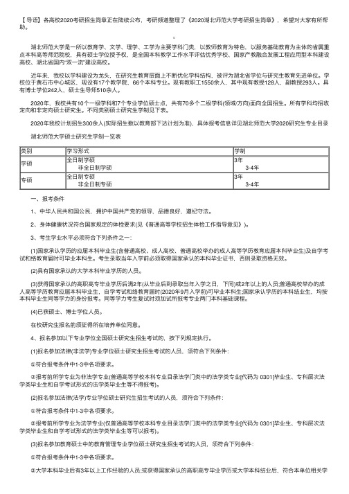 2020湖北师范大学考研招生简章