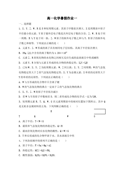 北京师范大学附属中学高一化学精品暑假作业一(含答案)