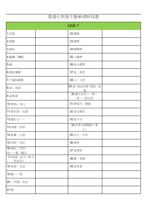 (完整word版)人教版英语七年级下册单词默写表(2)