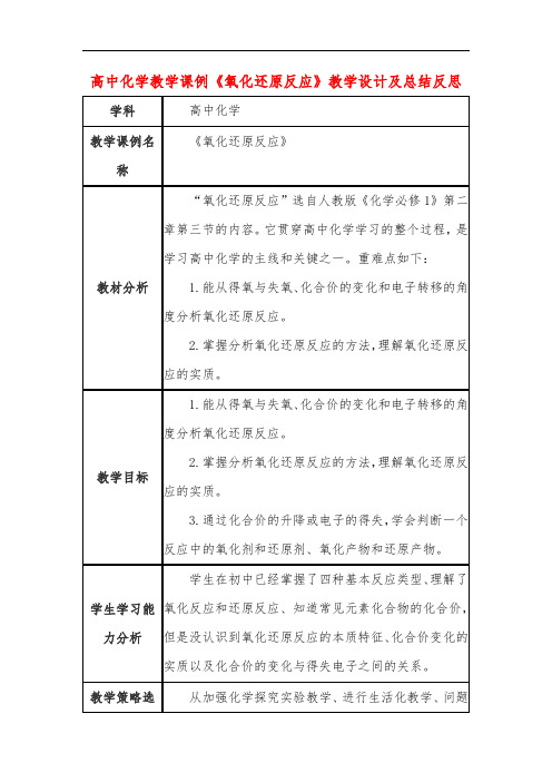 高中化学教学课例《氧化还原反应》课程思政核心素养教学设计及总结反思