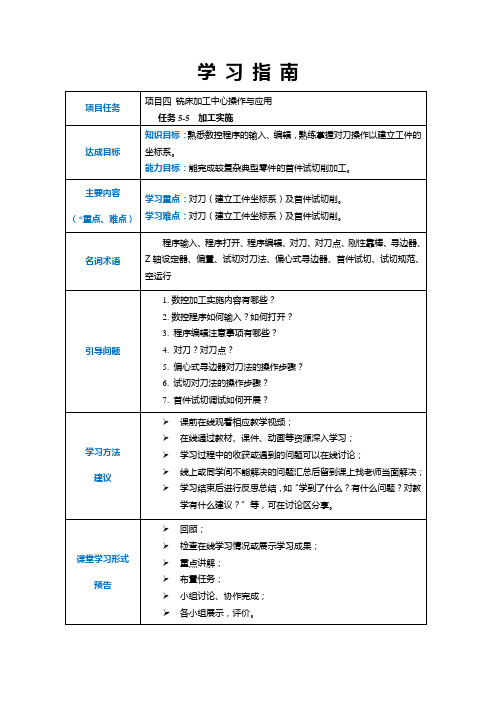 数控机床应用与操作 学习指南  4-5-5 加工实施