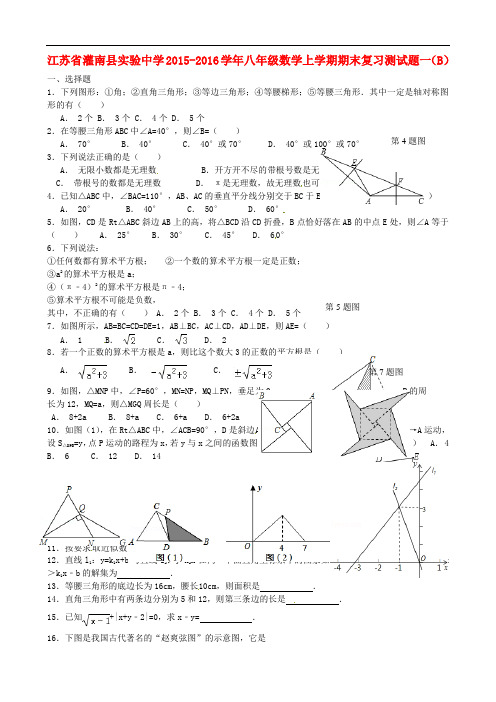 江苏省灌南县实验中学八年级数学上学期期末复习测试题一(B卷) 苏科版