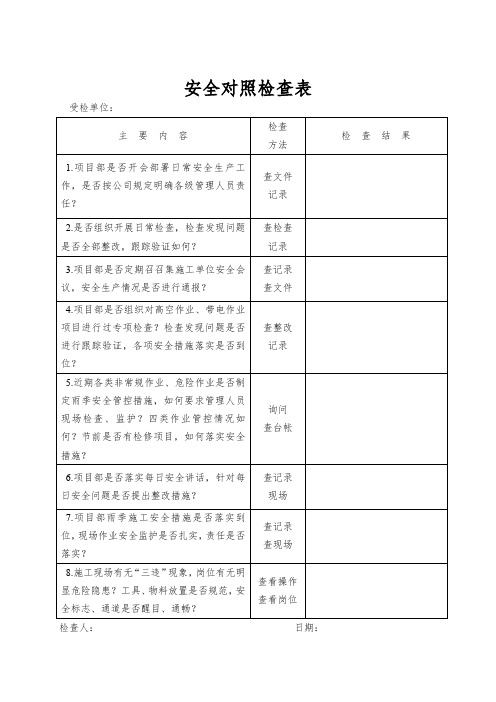 安全对照检查表