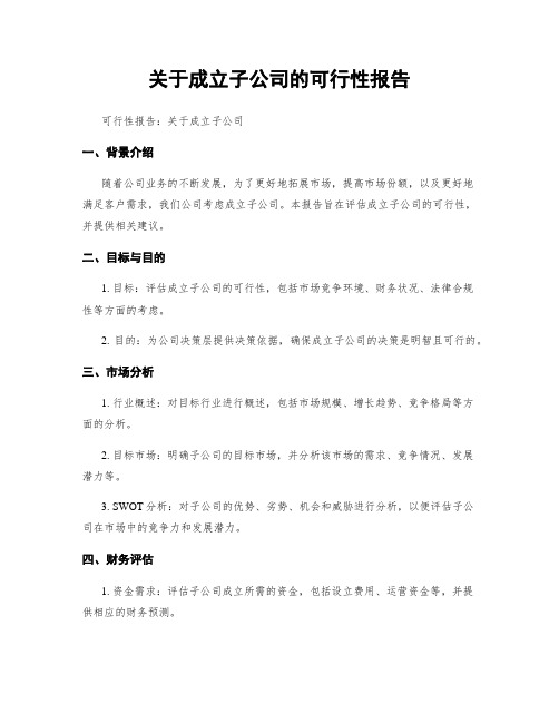 关于成立子公司的可行性报告