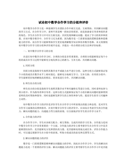 试论初中数学合作学习的分组和评价