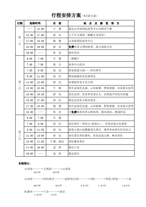 旅游3日行程安排方案