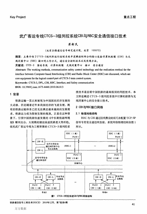 武广客运专线CTCS3级列控系统CBI与RBC安全通信接口技术