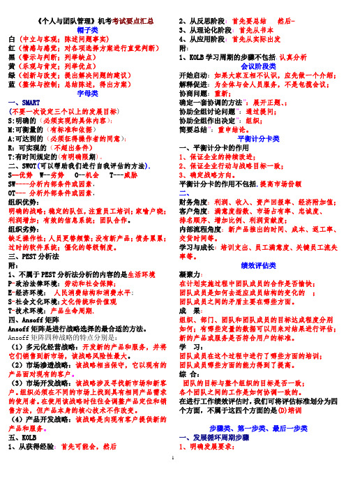 2015年1月电大行管专科《个人与团队管理》机考知识要点