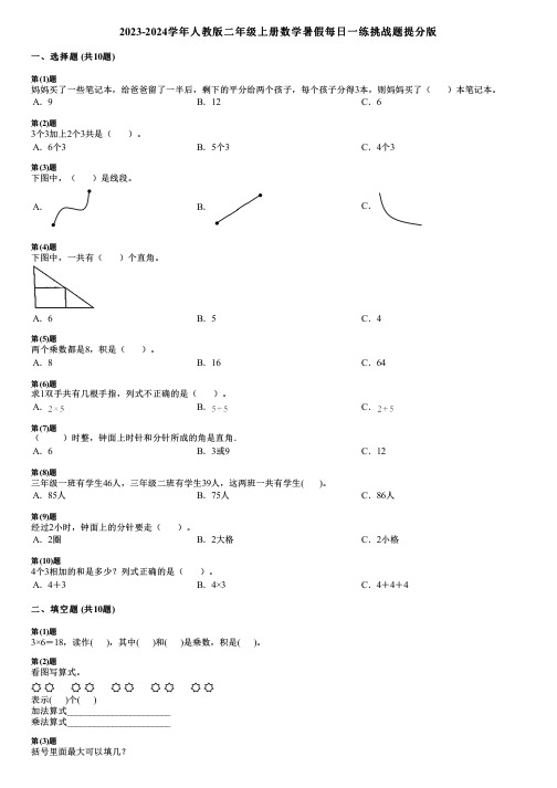 2023-2024学年人教版二年级上册数学暑假每日一练挑战题提分版