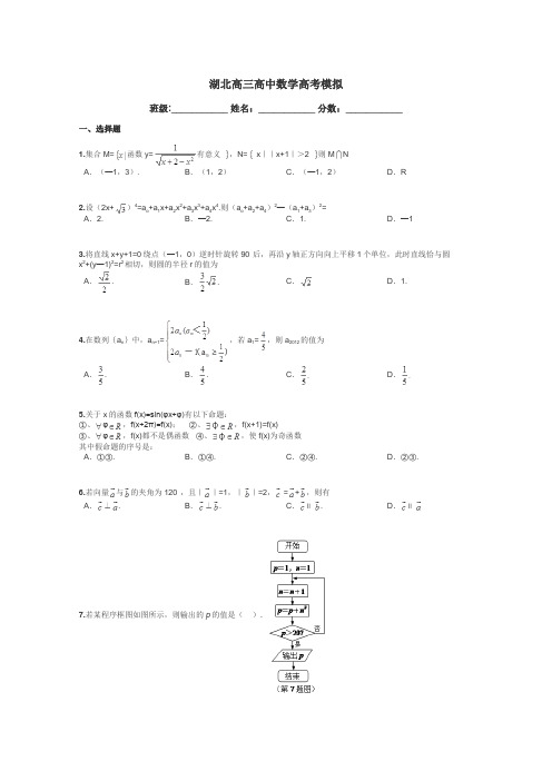 湖北高三高中数学高考模拟带答案解析
