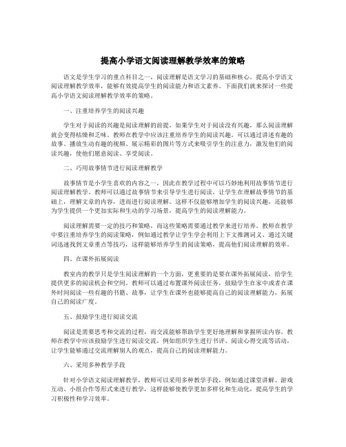 提高小学语文阅读理解教学效率的策略