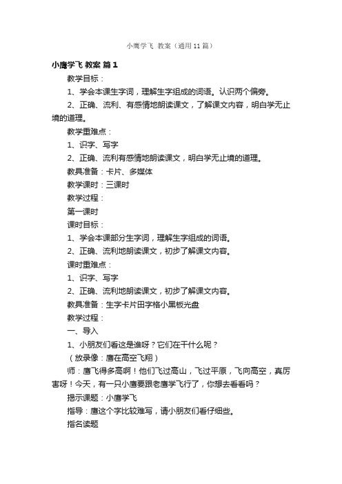 小鹰学飞教案（通用11篇）