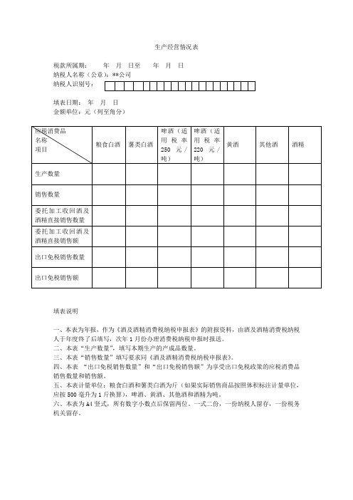 生产经营情况表及填表说明