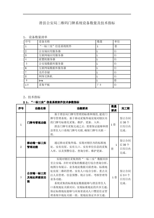 滑公安局二维码门牌系统设备数量及专业技术指标