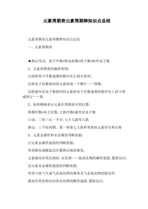 元素周期表元素周期律知识点总结