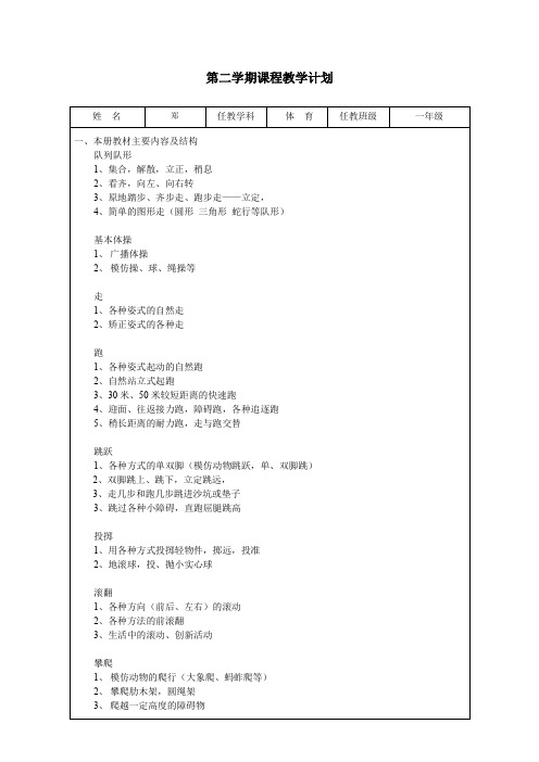 2019学年一年级下学期体育与健康教案1-30课