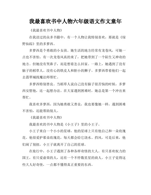 我最喜欢书中人物六年级语文作文童年