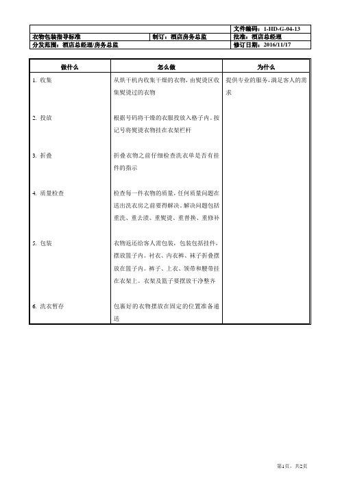 衣物包装指导标准