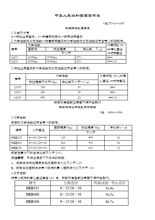 钢筋主要技术参数