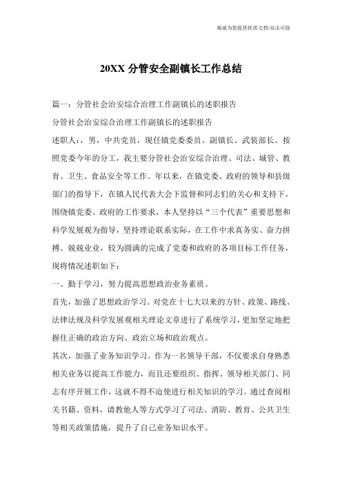 20XX分管安全副镇长工作总结