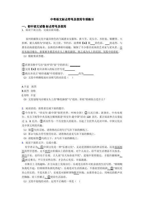 中考语文标点符号及使用专项练习