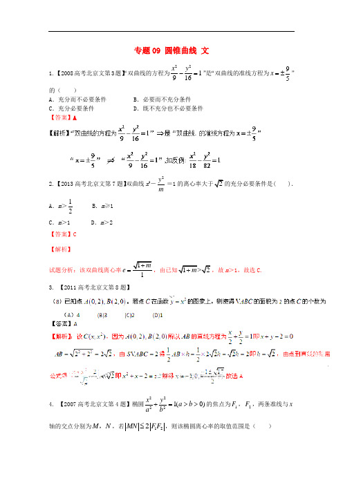 高考数学分项版解析 专题09 圆锥曲线 文