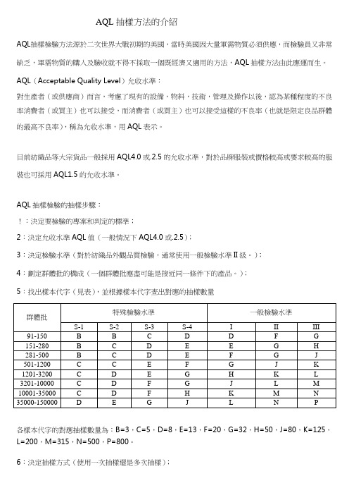 AQL抽样方法的介绍