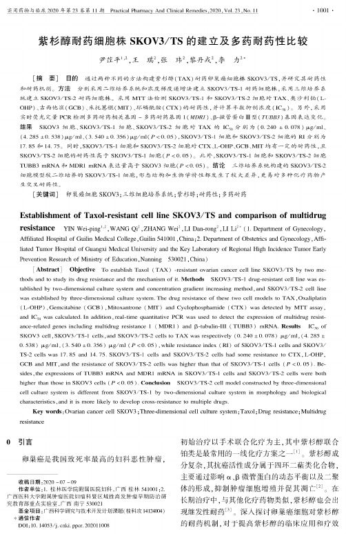 紫杉醇耐药细胞株SKOV3TS的建立及多药耐药性比较