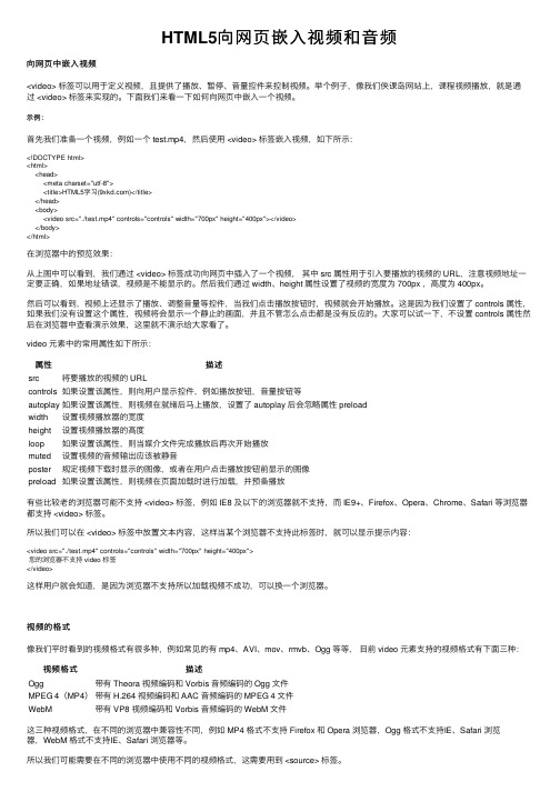 HTML5向网页嵌入视频和音频