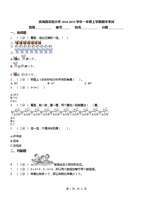 滨海县实验小学2018-2019学年一年级上学期期末考试