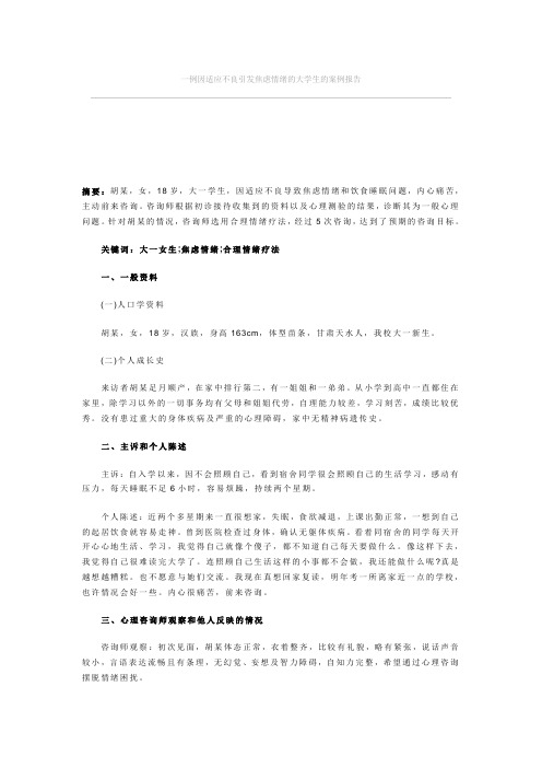 一例因适应不良引发焦虑情绪的大学生的案例报告