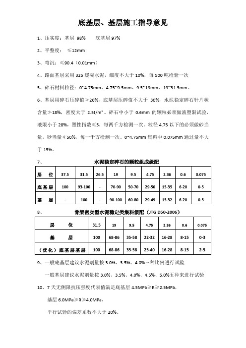 高速公路底基层、基层施工指导意见