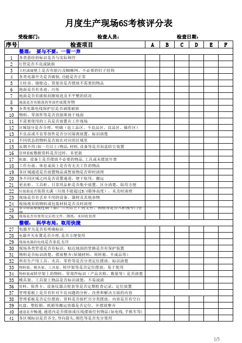 生产现场6S考核用表及标准