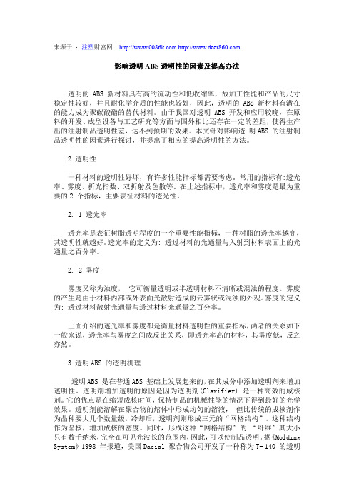 影响透明ABS透明性的因素及提高办法